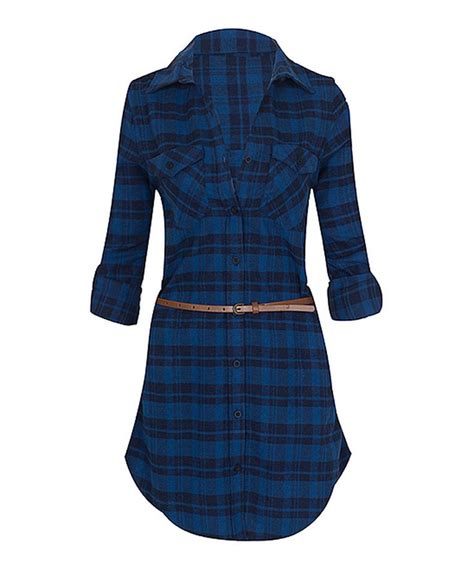 Hot From Hollywood Royal Blue Long Sleeve Belted Flannel Dress Women