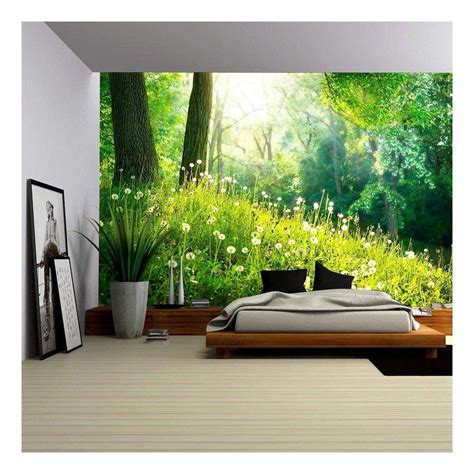 wall26 spring nature beautiful landscape green grass and trees removable wall mural self