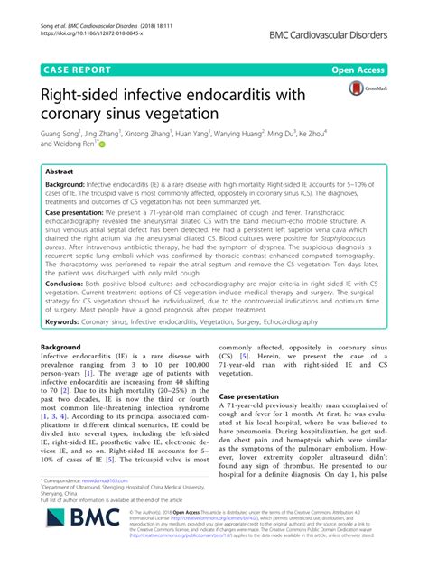 Pdf Right Sided Infective Endocarditis With Coronary Sinus Vegetation