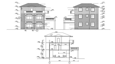 House Elevation And Section Cad Drawing Cadbull