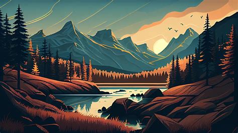 Nature View Mountain Vector Art Png Mountain Nature Vintage Background