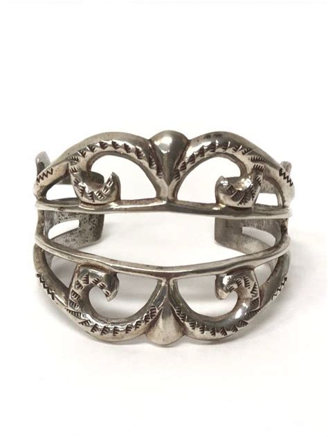 Incredible Vintage Sand Cast Silver Native American Cuff Bracelet By