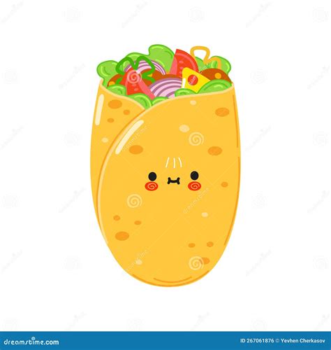 Cute Funny Burrito Character Vector Hand Drawn Cartoon Kawaii