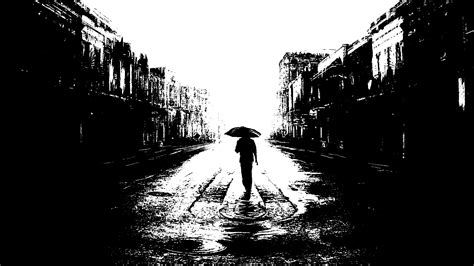 Artwork Digital Art Umbrella Building Street Black White