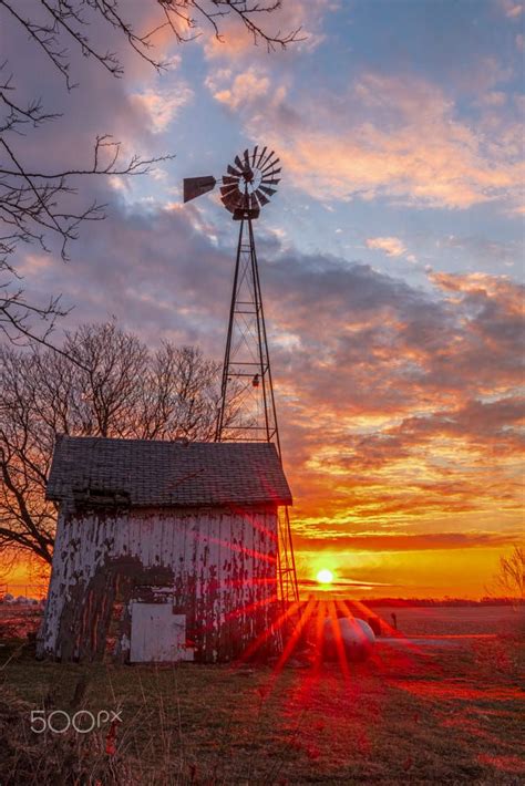 Windmill Sunrise By Joe Ladendorf On 500px Farm Windmill