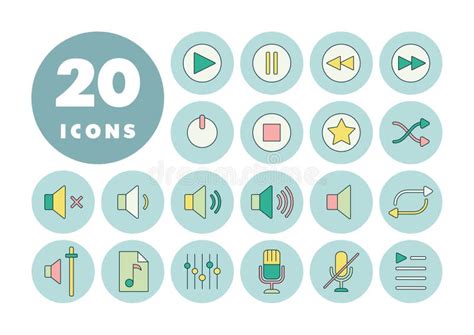 Multimedia User Interface Flat Vector Icons Set Stock Vector