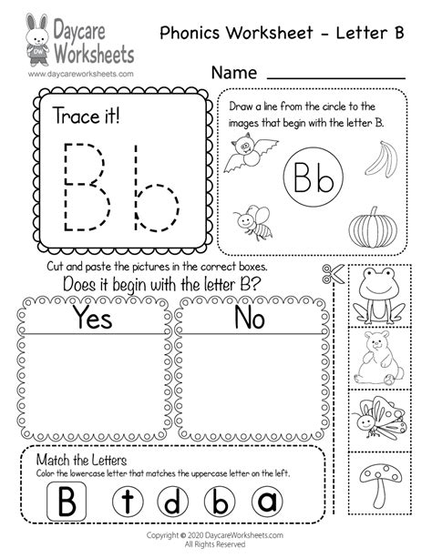 Free Printable Letter B Beginning Sounds Phonics Worksheet For Preschool