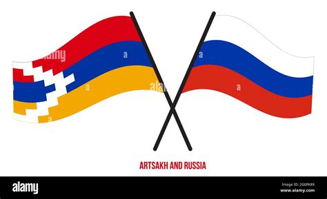 Artsakh And Russia Flags Crossed And Waving Flat Style Official