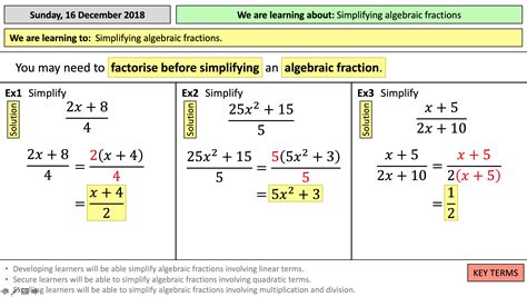 Simplifying Algebraic Fractions Teaching Resources