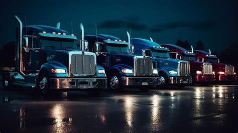 Premium Ai Image There Are Many Semi Trucks Parked In A Row On The