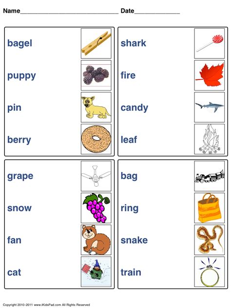 These worksheets help students improve their vocabulary and spelling abilities. Match Pictures With Words Worksheets Printable
