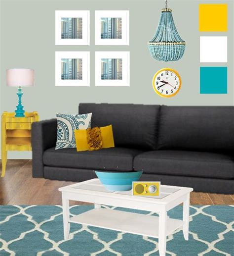 Living Room Moodboard With Teal And Yellow Living Room Turquoise