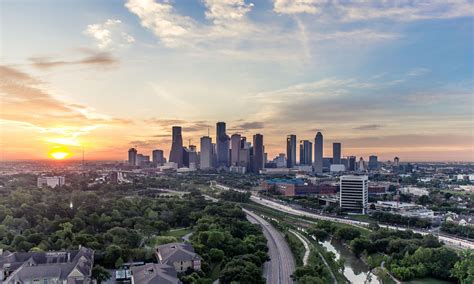 Houston Skyline During Sunrise Houston Skyline Skyline Sunrise