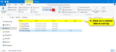 Change Sort By View Of Folder In Windows 10 Tutorials