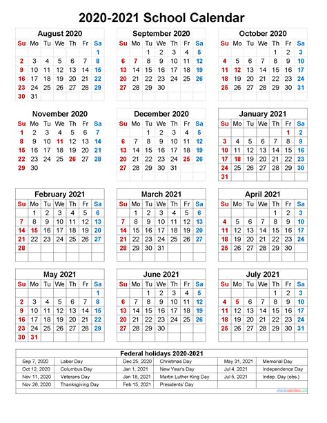 2021 2021 Academic Year At A Glance Printable Calendar Printables