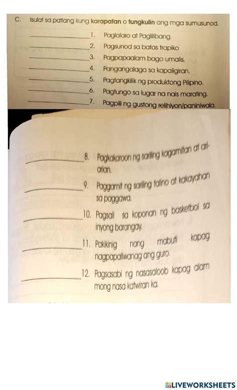 Karapatan At Tungkulin Worksheet Live Worksheets