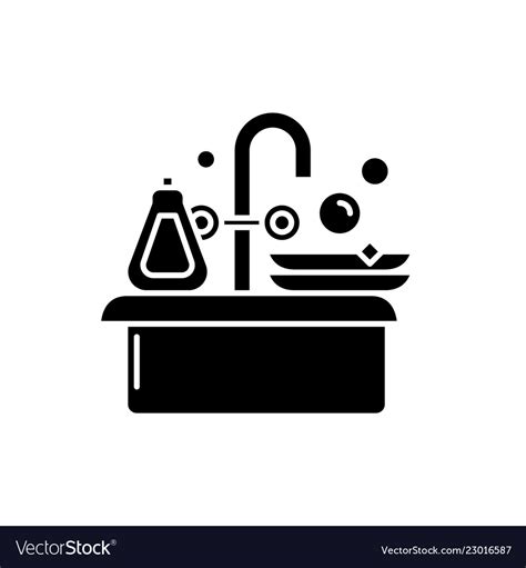 Cleaning Dishes Black Icon Sign Royalty Free Vector Image