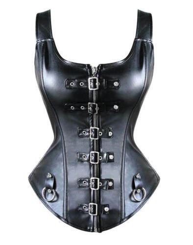 corset bustier noir en cuir simili avec bretelles lingerie sexy mode gothique ebay