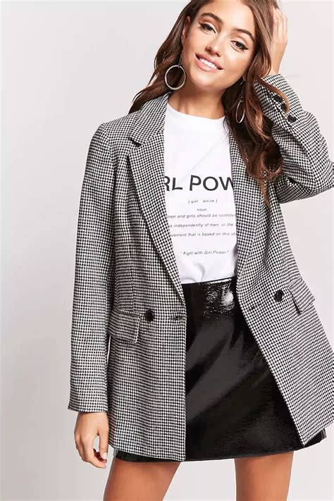 Oversized Double Breasted Houndstooth Blazer ShopperBoard