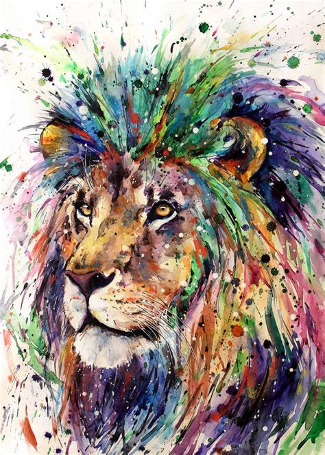 Rainbow Lion By Elenashved On Deviantart Lion Painting Watercolor