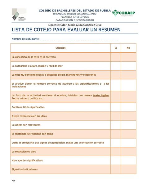 Lista De Cotejo Instrumento Para Evaluar Actividades De Lista De Cotejo Preescolar Fichas