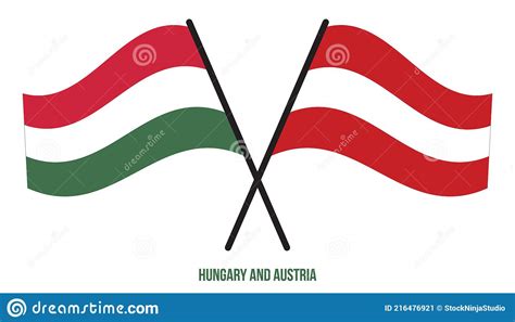 Hungary And Austria Flags Crossed And Waving Flat Style Official