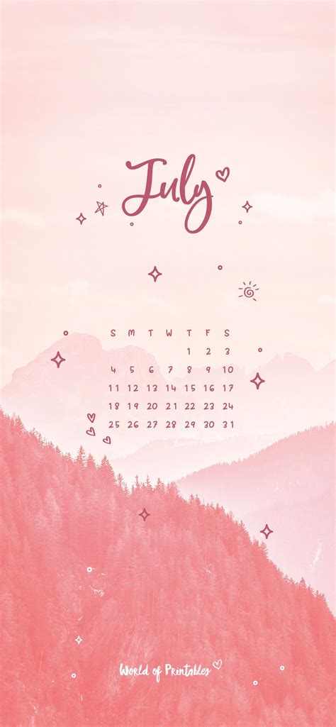 Free July Calendar Pink Aesthetic Iphone Wallpaper Aesthetic