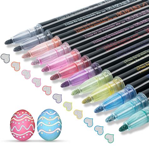Double Line Outline Pens - 12 Colors Self Outline Metallic Markers Double Line Pen, Outline ...