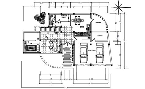 Residential Bungalow 2d View Floor Plan Layout Cad Autocad Drawings