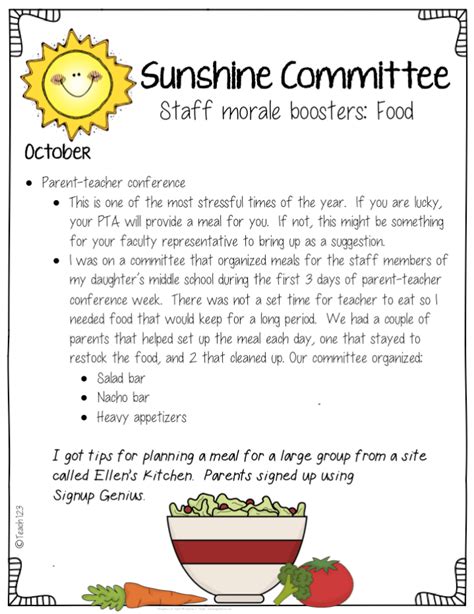 Sunshine Committe Social Committee Ideas For Fall Teacher