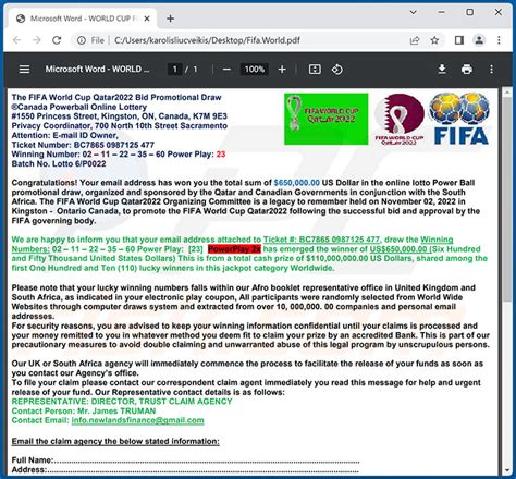 2022 Fifa Lottery Award Email Scam Removal And Recovery Steps Updated