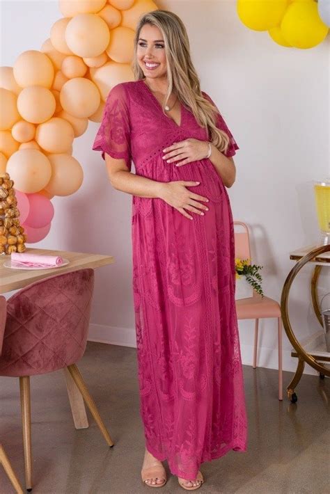 Pink Long Maternity Dresses For Baby Shower Lace Maternity Dress Bright Pink Dresses