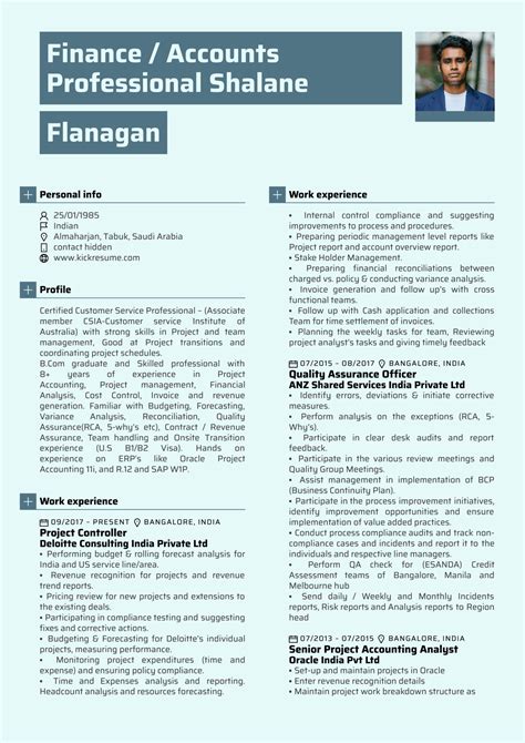 Project manage cv example and template. Deloitte Finance Manager Resume Template | Kickresume