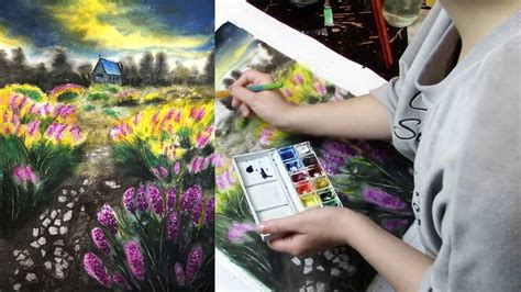 Watercolor Lavender Painting Process Lavender Field Youtube