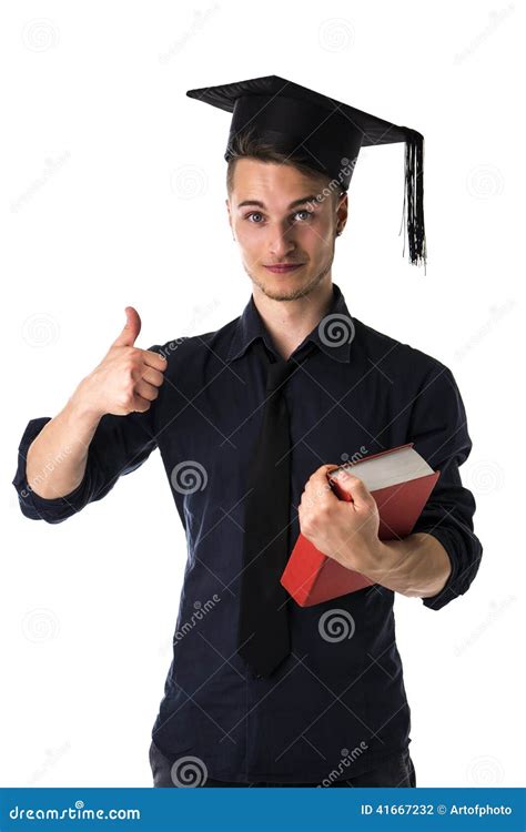 Happy Young Man Graduating With Hat And Big Book Stock Photo Image