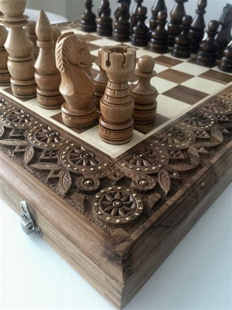 Wood Chess Set 3 In 1 Сhess Table Board With Storage Wooden Etsy