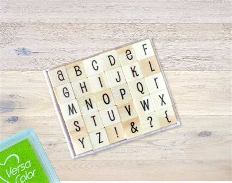 Mini Rubber Stamp Set Alphabet With Wooden Pegs Etsy