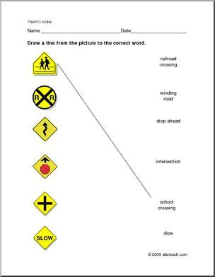 Worksheet Traffic Warning Signs Matching Abcteach