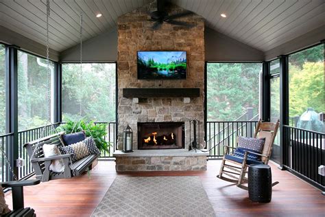 Custom Screened Porch With Fireplace Remodel Roswell Ga Porch