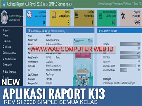 NEW APLIKASI RAPORT K13 SD REVISI 2020 SIMPLE SEMUA KELAS WALI COMPUTER