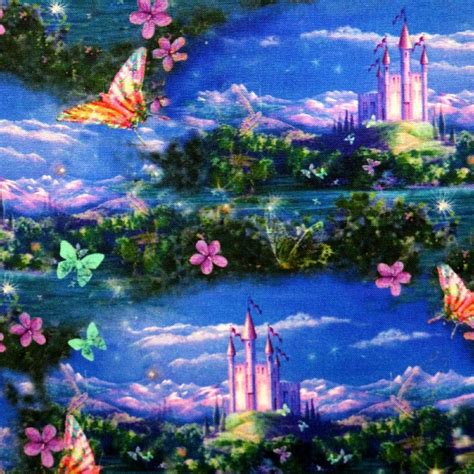 Blue Dreamland Butterflies And Castle Fairy Tale Qt Fabrics 6645