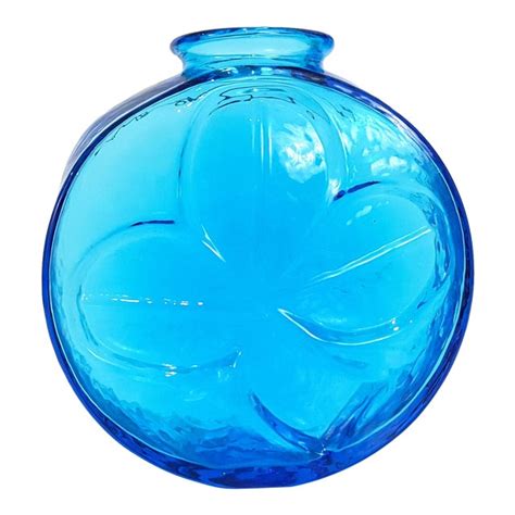 Mid Century Modern Turquoise Blue Blenko Glass Shamrock Vase Chairish