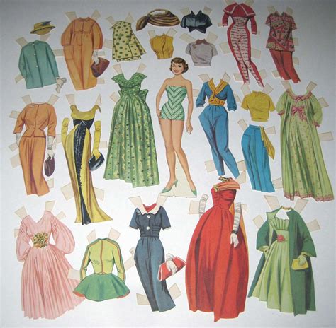 Vintage 1950s Paper Doll Of Pretty Woman With Outfits Some With Glitter