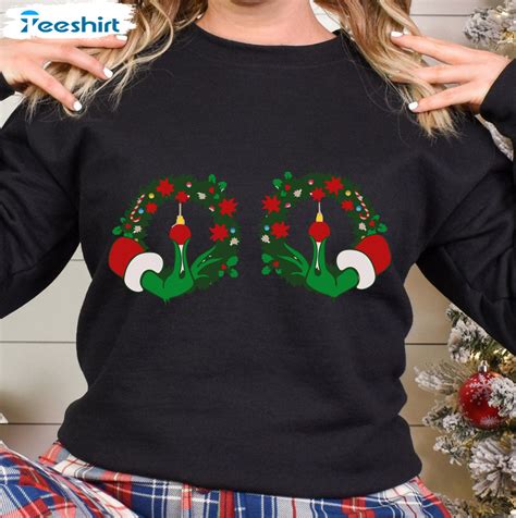 Grinchs Hands On The Breasts Shirt Christmas Boobies Sweatshirt Long