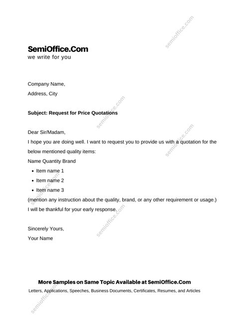 Sample Letter For Requesting Quotations Semiofficecom