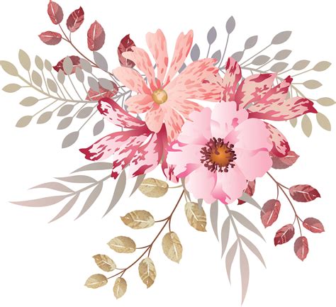 Set Of Pink Watercolor Floral Png