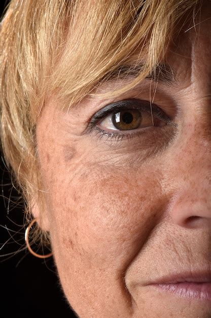 Middle Aged Woman Face Close Up Premium Photo