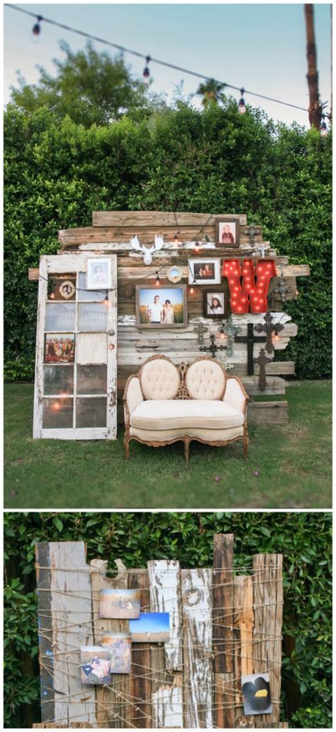 Pine cones, climbers and small branches decor contrasted against a simple black wall via. 33 DIY Outdoor Photo Booth Ideas for Your Next Party ...