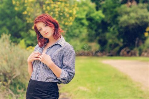 Redhead In The Park Stock Image Image Of Standing Holding 67208479