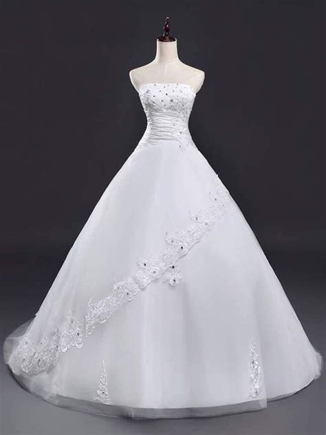 Glamorous Strapless Lace Up Beaded Ball Gown Wedding Dresses Ball Gown Wedding Dress Long